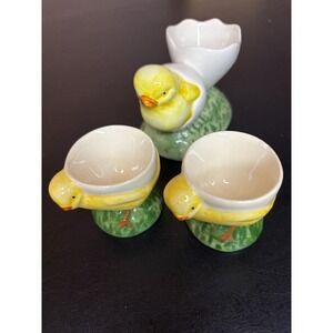 Set of 3 Vintage Bordallo Pinheiro Ceramic Egg Cups, Made in Portugal